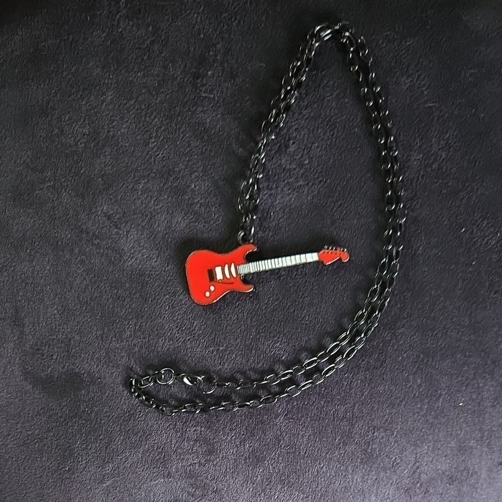 Red Guitar Pendant Necklace